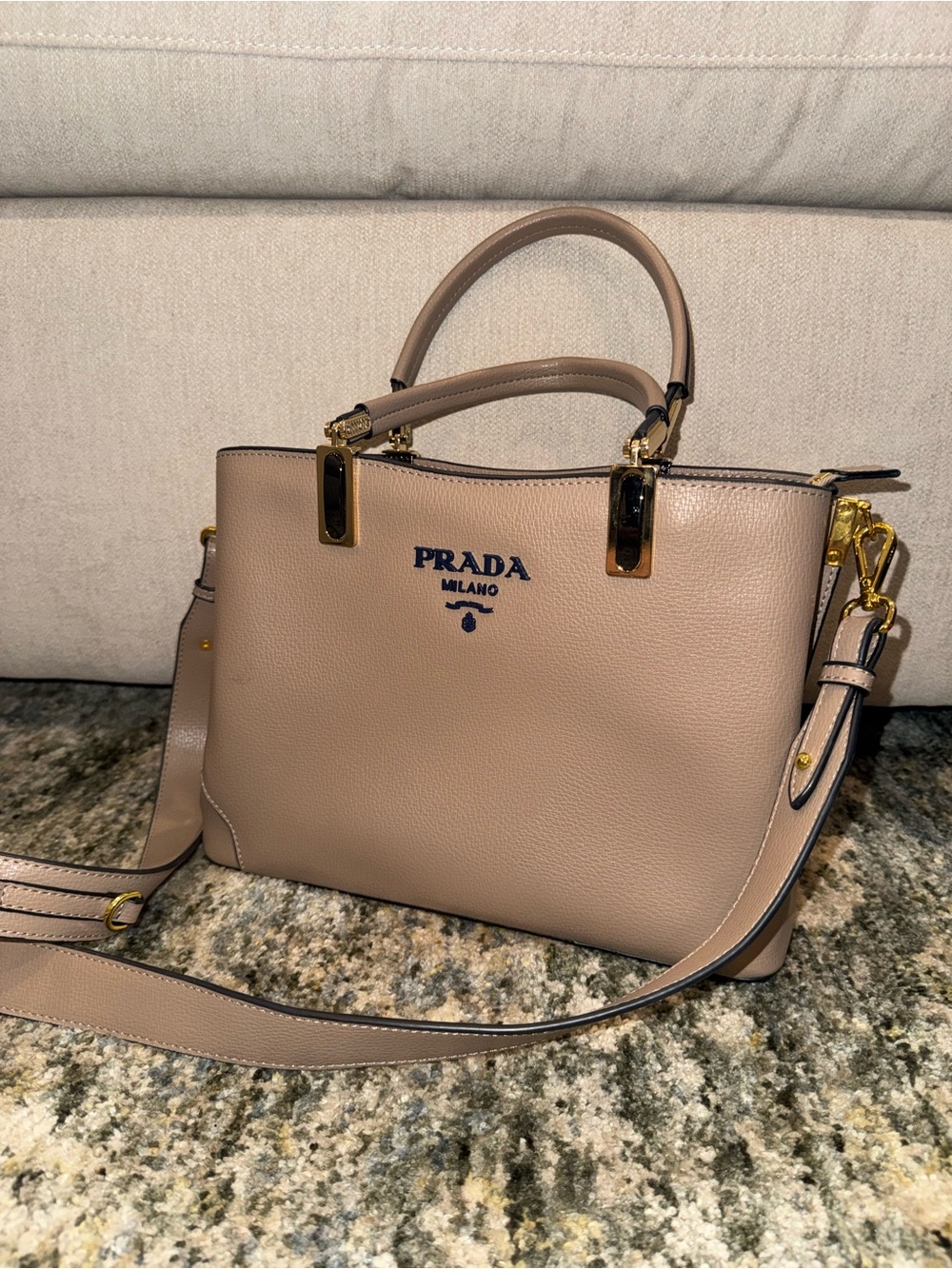 Prada Leather Satchel in Taupe with Gold Hardware